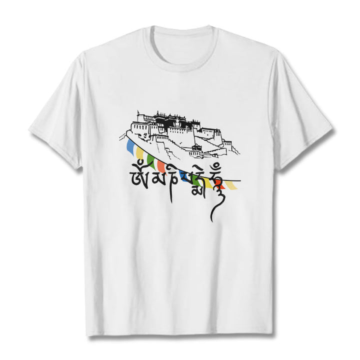 Buddha Stones Pałac Potala Om Mani Padme Hum Modlitewne Flagi Bawełniane T-shirt - Biały - 2XL - image 12