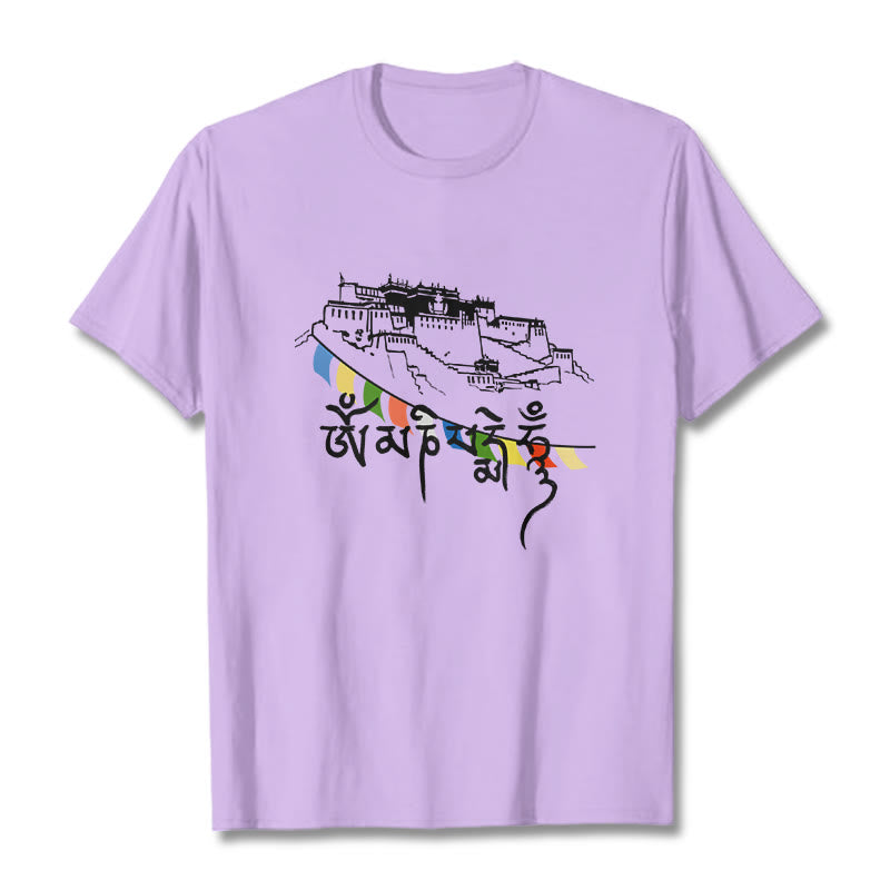 Buddha Stones Pałac Potala Om Mani Padme Hum Modlitewne Flagi Bawełniane T-shirt - Śliwka - 2XL - image 16