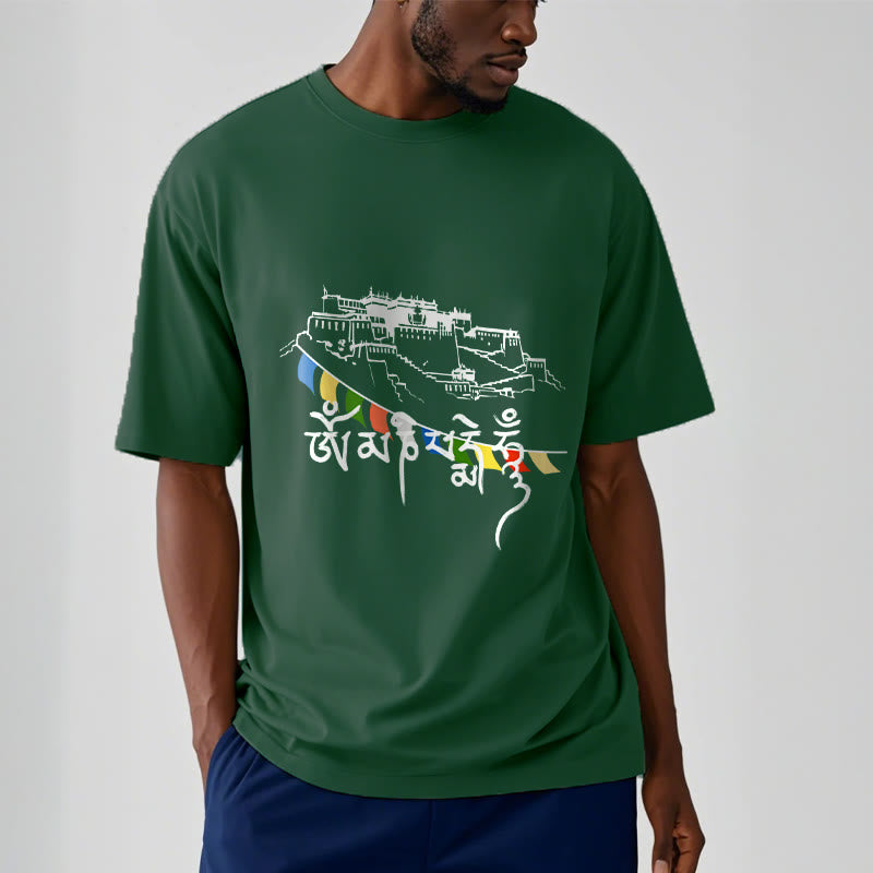 Buddha Stones Pałac Potala Om Mani Padme Hum Modlitewne Flagi Bawełniane T-shirt - image 4
