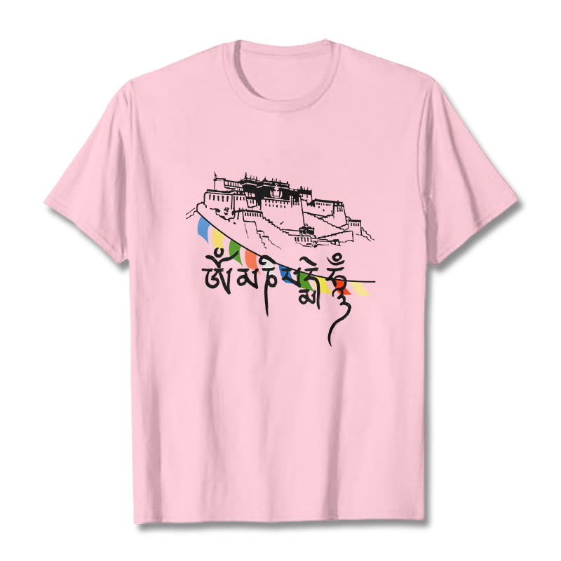 Buddha Stones Pałac Potala Om Mani Padme Hum Modlitewne Flagi Bawełniane T-shirt - Jasnoróżowy - 2XL - image 19