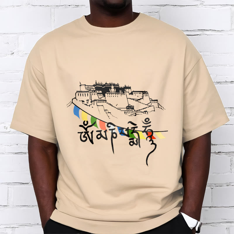 Buddha Stones Pałac Potala Om Mani Padme Hum Modlitewne Flagi Bawełniane T-shirt - image 11