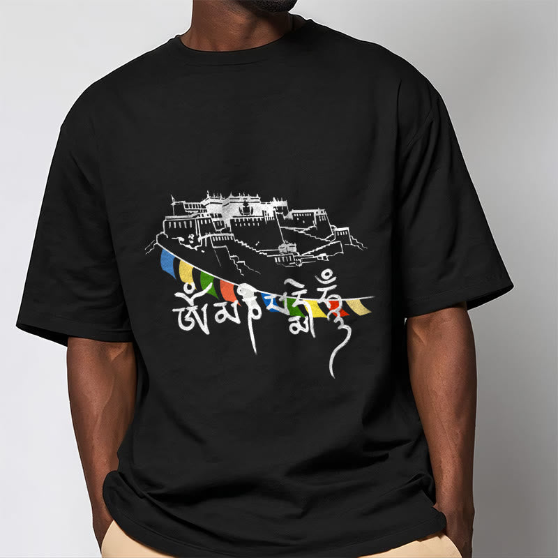 Buddha Stones Pałac Potala Om Mani Padme Hum Modlitewne Flagi Bawełniane T-shirt - image 5