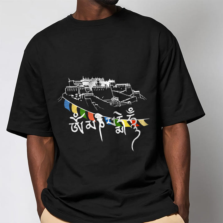 Buddha Stones Pałac Potala Om Mani Padme Hum Modlitewne Flagi Bawełniane T-shirt - image 5