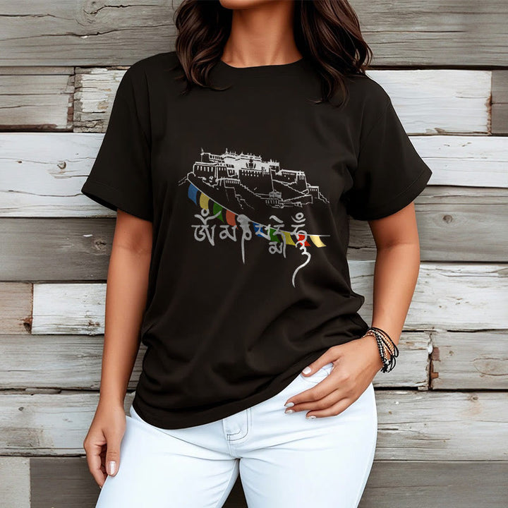 Buddha Stones Pałac Potala Om Mani Padme Hum Modlitewne Flagi Bawełniane T-shirt - image 8