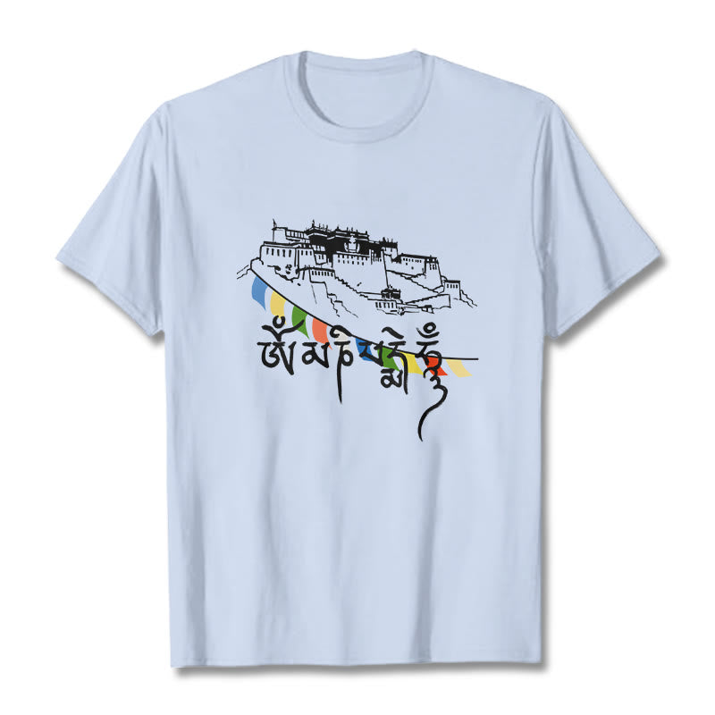 Buddha Stones Pałac Potala Om Mani Padme Hum Modlitewne Flagi Bawełniane T-shirt - Jasnoniebieski - 2XL - image 8