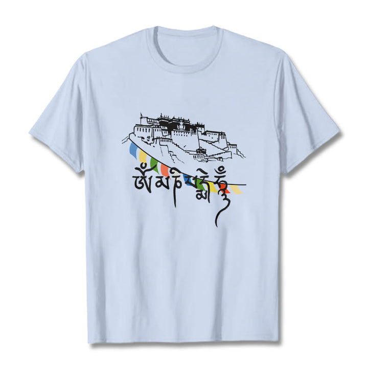 Buddha Stones Pałac Potala Om Mani Padme Hum Modlitewne Flagi Bawełniane T-shirt - Jasnoniebieski - 2XL - image 8