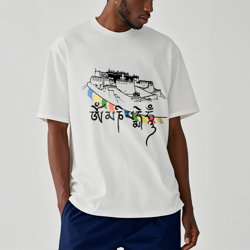 Buddha Stones Pałac Potala Om Mani Padme Hum Modlitewne Flagi Bawełniane T-shirt - image 12