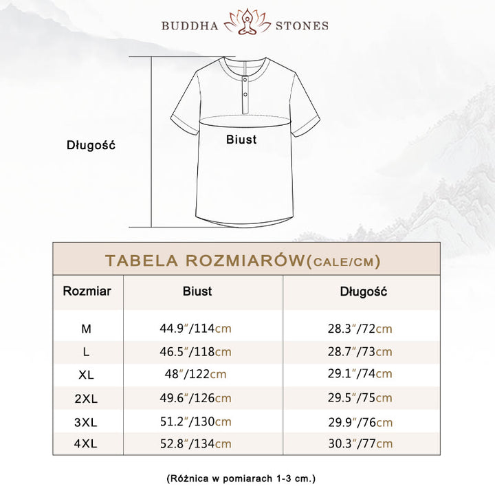 Koszula męska z krótkim rękawem i bawełniano-lniana w jednolitym kolorze z Buddha Stones - image 3