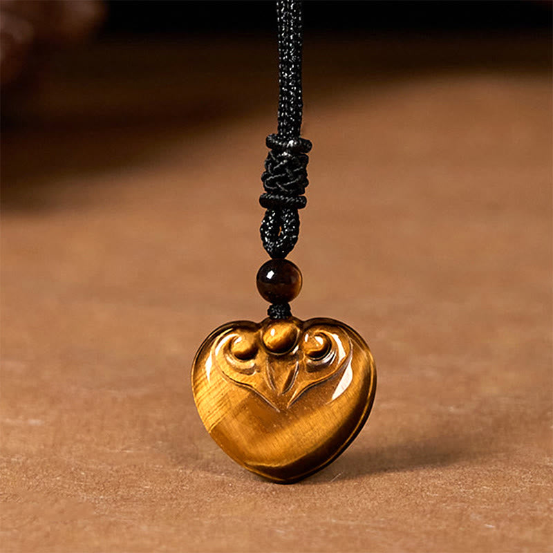 Buddha Stones Naturalne Tygrysie Oko Miłość Serce Wzór Ochrona Lina Naszyjnik Wisiorek
