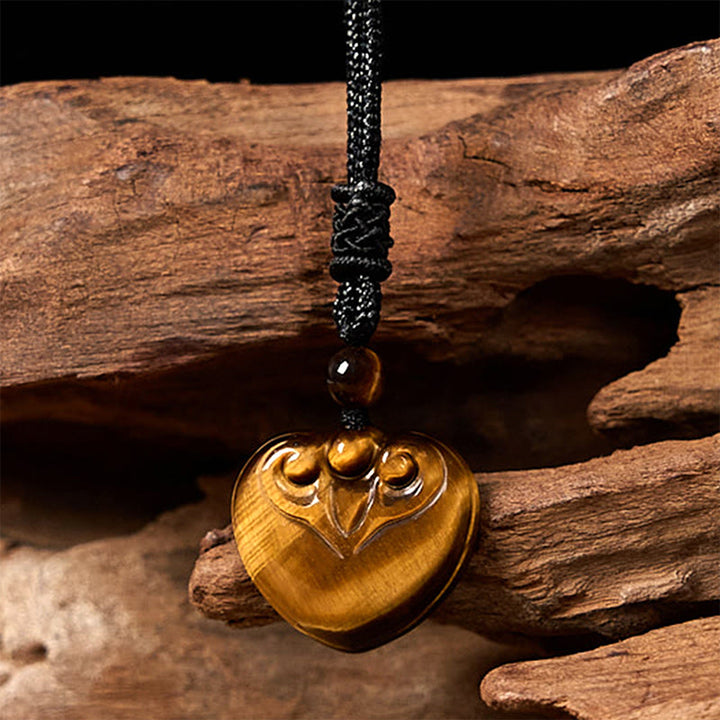 Buddha Stones Naturalne Tygrysie Oko Miłość Serce Wzór Ochrona Lina Naszyjnik Wisiorek