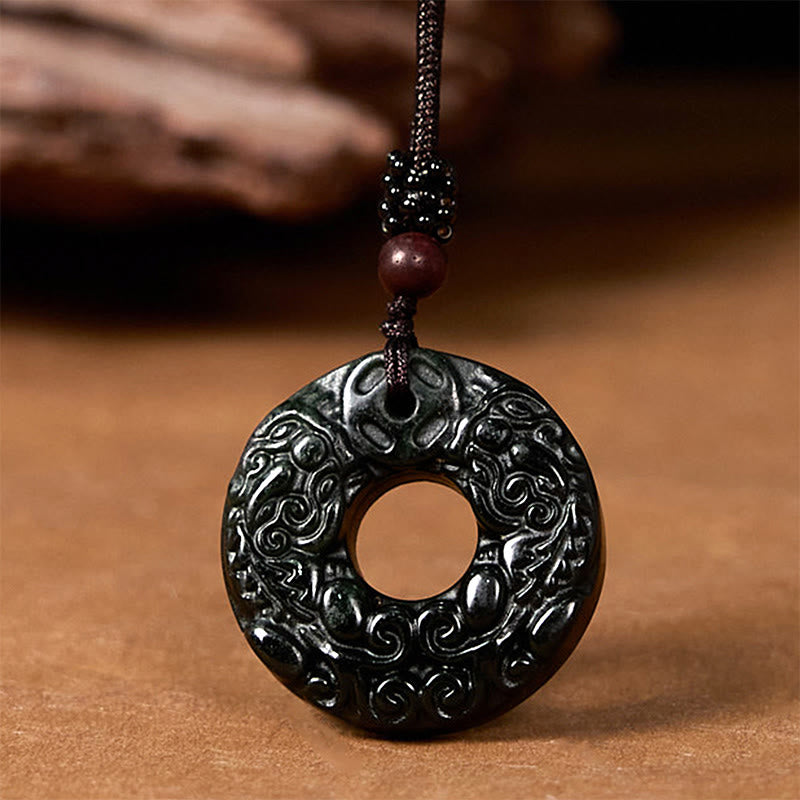 Buddha Stones Tybetańskie Nanyang Czarno-Zielony Jadeit PiXiu Peace Klamra Ochrona Naszyjnik Wisiorek - image 3