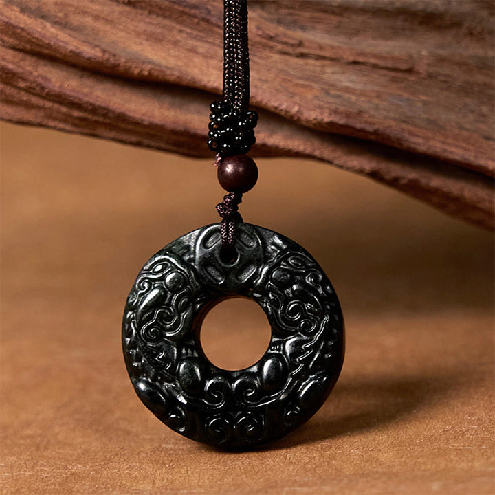 Buddha Stones Tybetańskie Nanyang Czarno-Zielony Jadeit PiXiu Peace Klamra Ochrona Naszyjnik Wisiorek - Nanyang Czarno-Zielony Jadeit - image 1