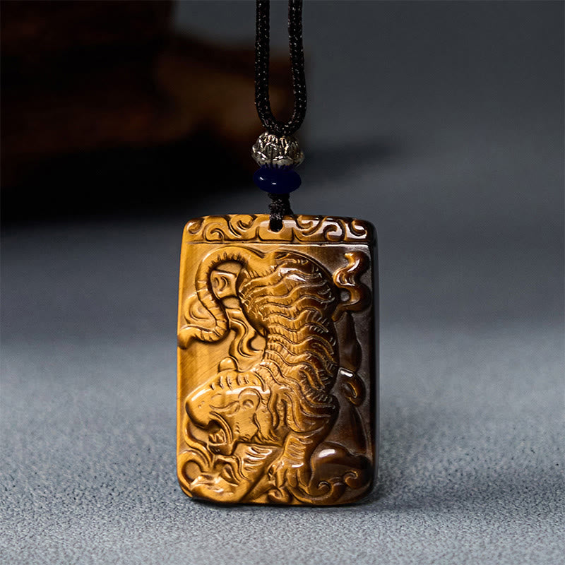 Buddha Stones Naturalne Tygrysie Oko Kwadratowy Wzór Tygrysa Ochrona Naszyjnik Wisiorek Lina