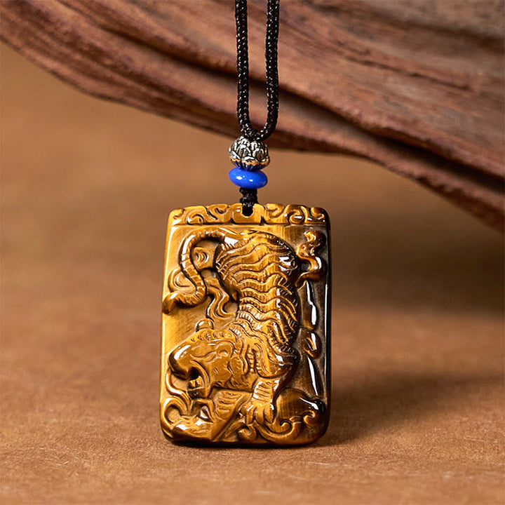 Buddha Stones Naturalne Tygrysie Oko Kwadratowy Wzór Tygrysa Ochrona Naszyjnik Wisiorek Lina