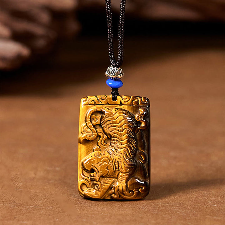 Buddha Stones Naturalne Tygrysie Oko Kwadratowy Wzór Tygrysa Ochrona Naszyjnik Wisiorek Lina