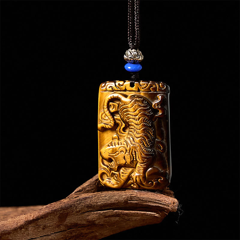 Buddha Stones Naturalne Tygrysie Oko Kwadratowy Wzór Tygrysa Ochrona Naszyjnik Wisiorek Lina