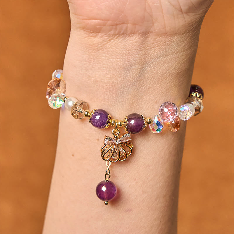 Bransoletka Buddha Stones Natural Amethyst Citrine Pearl Shell Peace