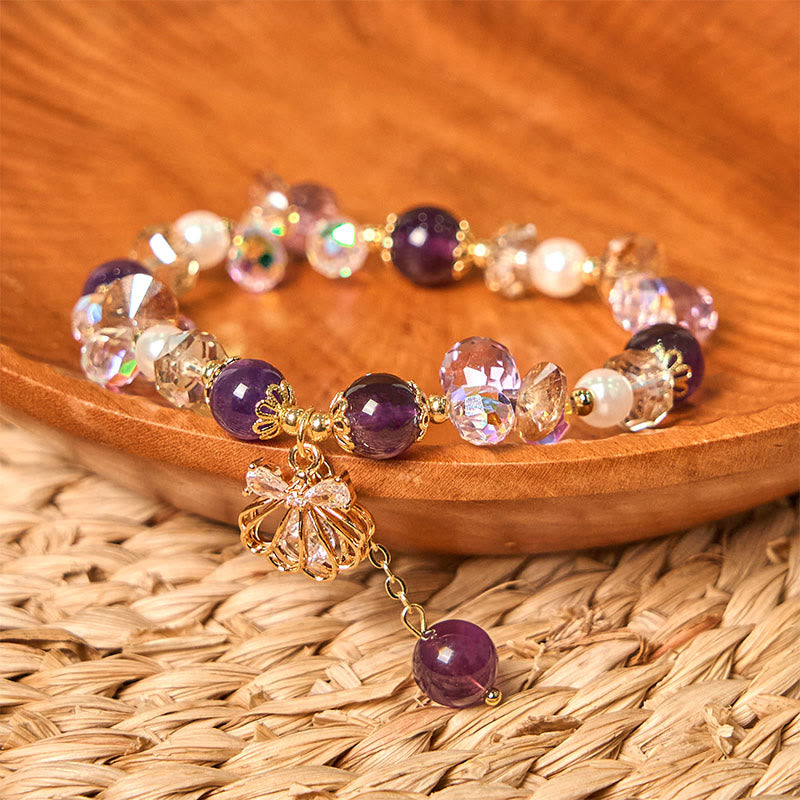 Bransoletka Buddha Stones Natural Amethyst Citrine Pearl Shell Peace