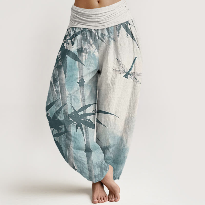 Buddha Stones Casual Bambusowe Liście Ważki Wzór Damskie Spodnie Harem Elastyczna Talia - Bielizna - US22, UK/AU26, EU54 (6XL) - image 7