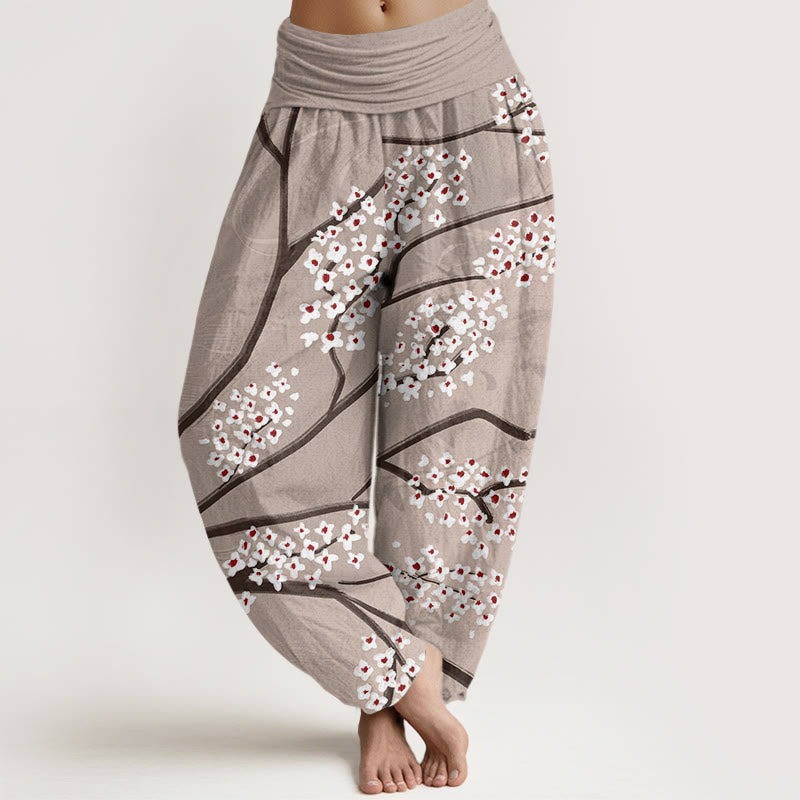 Spodnie haremowe damskie z elastycznym pasem i wzorem gałęzi kwiatu śliwki Buddha Stones Casual - Dębnik - US22, UK/AU26, EU54 (6XL) - image 5