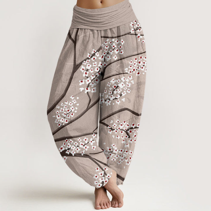 Spodnie haremowe damskie z elastycznym pasem i wzorem gałęzi kwiatu śliwki Buddha Stones Casual - Dębnik - US22, UK/AU26, EU54 (6XL) - image 5