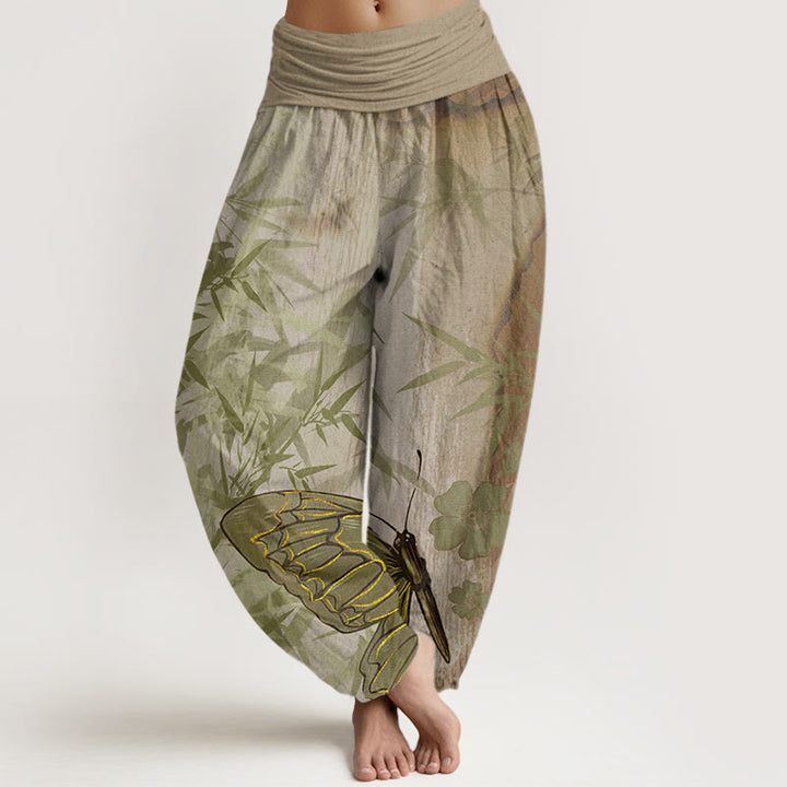 Buddha Stones Bambus Kwiat Wzór Damskie Spodnie Harem Elastyczna Talia - Ciemny Khaki - US22, UK/AU26, EU54 (6XL) - image 5