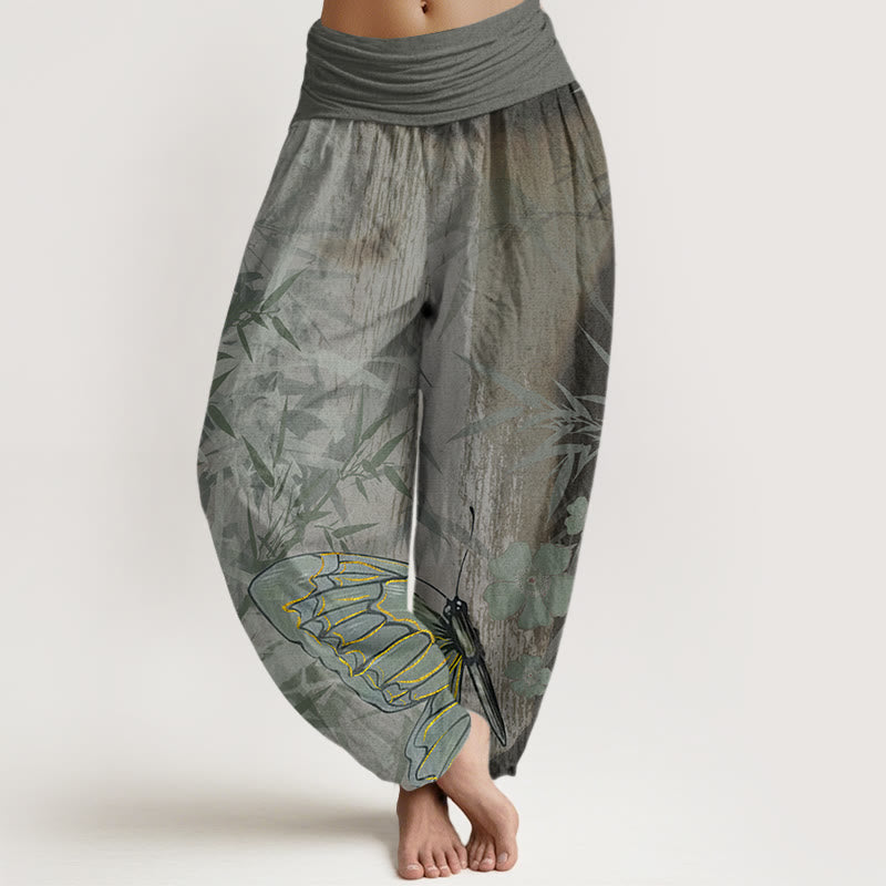 Buddha Stones Bambus Kwiat Wzór Damskie Spodnie Harem Elastyczna Talia - DimGray - US22, UK/AU26, EU54 (6XL) - image 8