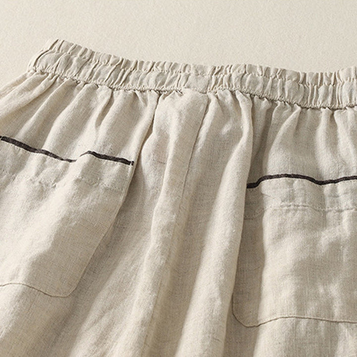 Buddha Stones Letnie swobodne czyste kolory ściągacz 9 długości bawełna len damskie spodnie haremowe z kieszeniami - image 4