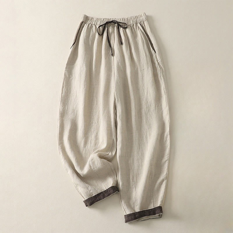 Buddha Stones Letnie swobodne czyste kolory ściągacz 9 długości bawełna len damskie spodnie haremowe z kieszeniami - Bielizna - US8-10，UK/AU12-14，EU40-42 (2XL) - image 0