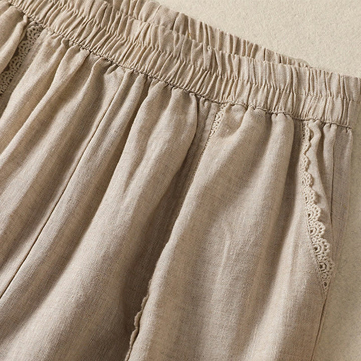 Buddha Stones Casualowe Gładkie Koronkowe Boczne Wzory 7-8 Długość Bawełna Lniane Damskie Spodnie Harem Z Kieszeniami - image 2