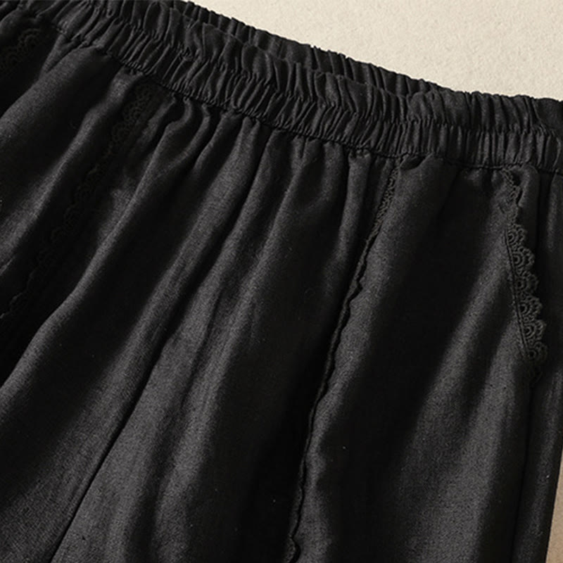 Buddha Stones Casualowe Gładkie Koronkowe Boczne Wzory 7-8 Długość Bawełna Lniane Damskie Spodnie Harem Z Kieszeniami - image 27