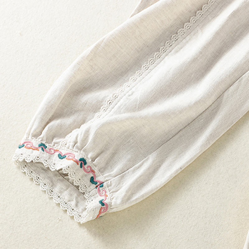 Buddha Stones Casualowe Gładkie Koronkowe Boczne Wzory 7-8 Długość Bawełna Lniane Damskie Spodnie Harem Z Kieszeniami - image 23