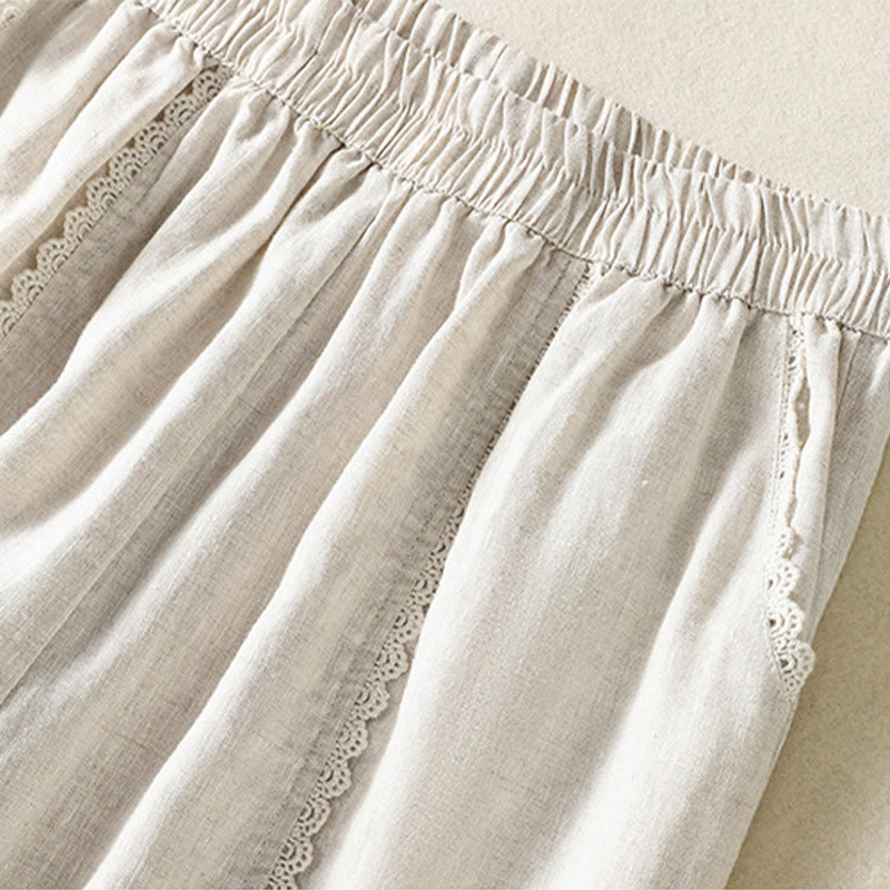 Buddha Stones Casualowe Gładkie Koronkowe Boczne Wzory 7-8 Długość Bawełna Lniane Damskie Spodnie Harem Z Kieszeniami - image 19