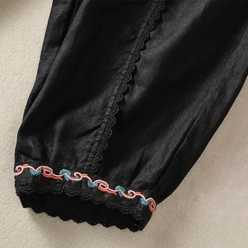 Buddha Stones Casualowe Gładkie Koronkowe Boczne Wzory 7-8 Długość Bawełna Lniane Damskie Spodnie Harem Z Kieszeniami - image 30