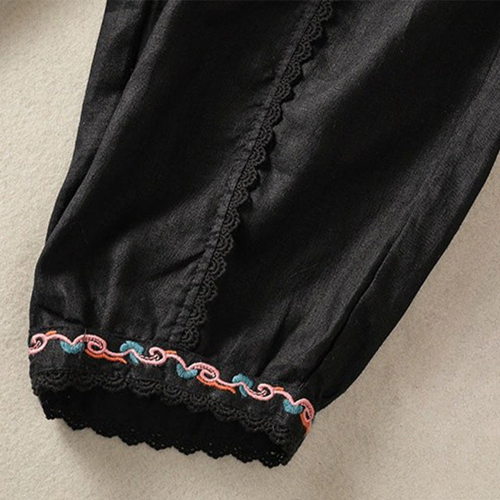 Buddha Stones Casualowe Gładkie Koronkowe Boczne Wzory 7-8 Długość Bawełna Lniane Damskie Spodnie Harem Z Kieszeniami - image 30