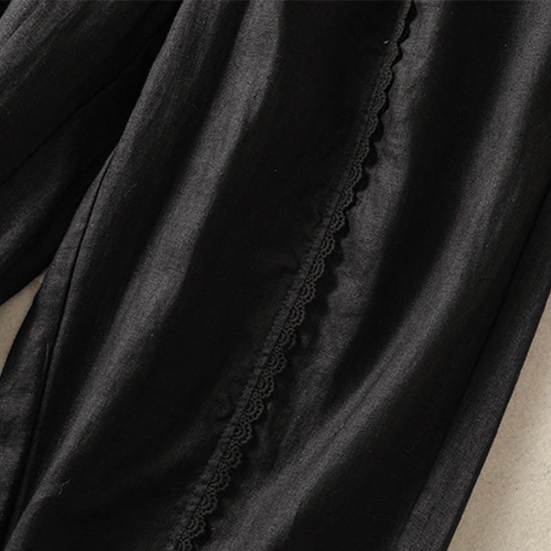 Buddha Stones Casualowe Gładkie Koronkowe Boczne Wzory 7-8 Długość Bawełna Lniane Damskie Spodnie Harem Z Kieszeniami - image 29