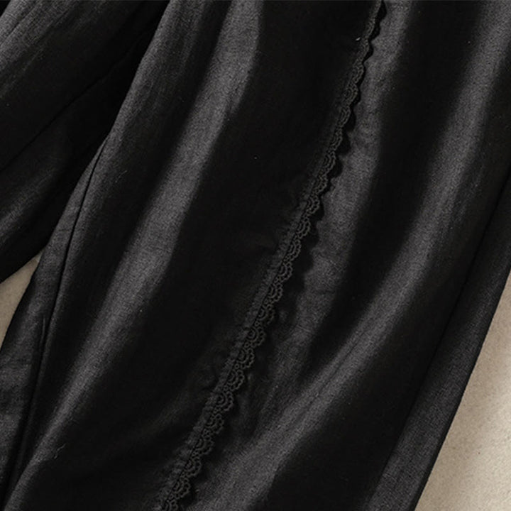 Buddha Stones Casualowe Gładkie Koronkowe Boczne Wzory 7-8 Długość Bawełna Lniane Damskie Spodnie Harem Z Kieszeniami - image 29