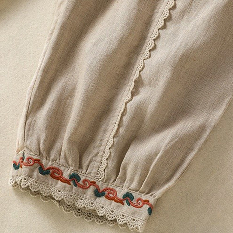 Buddha Stones Casualowe Gładkie Koronkowe Boczne Wzory 7-8 Długość Bawełna Lniane Damskie Spodnie Harem Z Kieszeniami - image 6