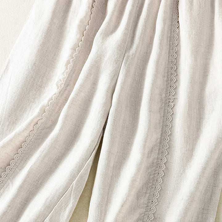 Buddha Stones Casualowe Gładkie Koronkowe Boczne Wzory 7-8 Długość Bawełna Lniane Damskie Spodnie Harem Z Kieszeniami - image 21