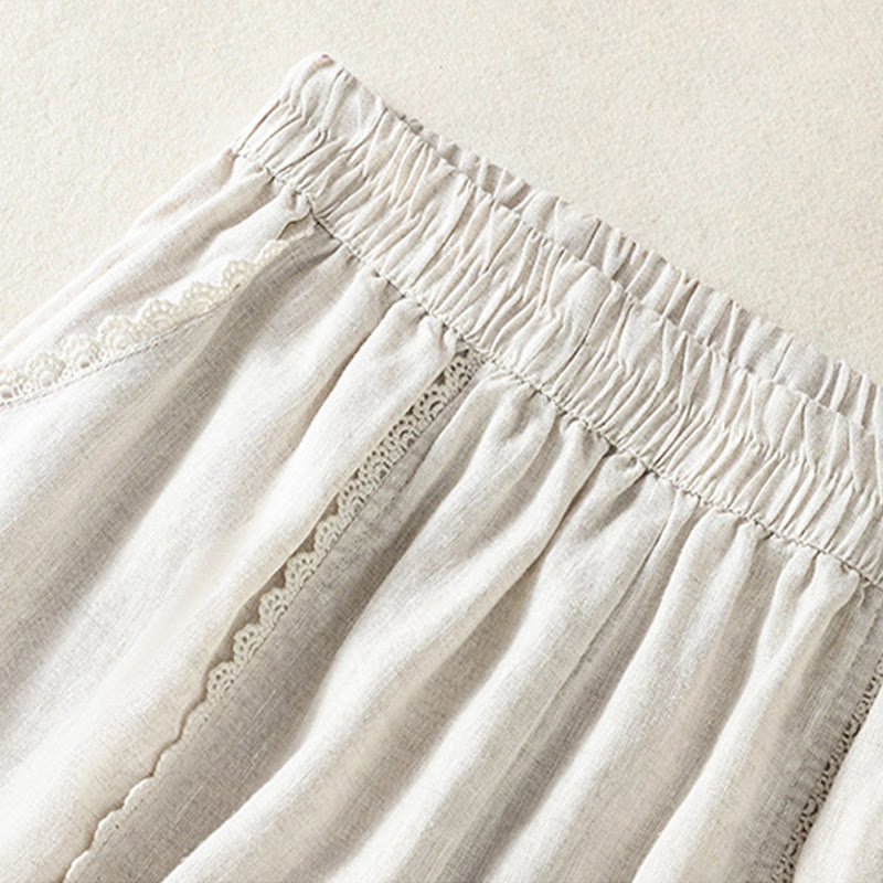 Buddha Stones Casualowe Gładkie Koronkowe Boczne Wzory 7-8 Długość Bawełna Lniane Damskie Spodnie Harem Z Kieszeniami - image 20