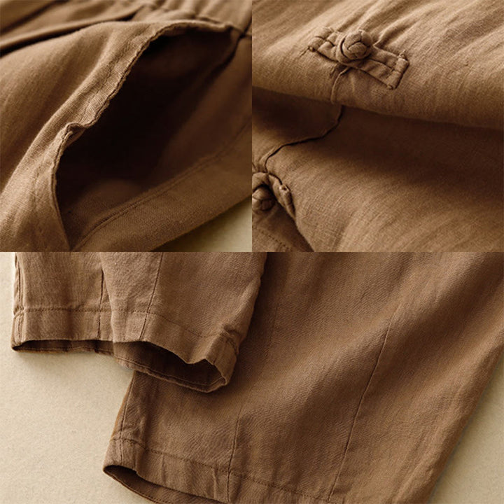 Buddha Stones Casualowe Gładkie Żabki-Guziki Projekt 7-8 Długość Bawełna Lniane Damskie Spodnie Harem Z Kieszeniami - image 2