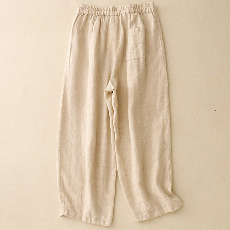 Buddha Stones Casualowe Gładkie Żabki-Guziki Projekt 7-8 Długość Bawełna Lniane Damskie Spodnie Harem Z Kieszeniami - image 8