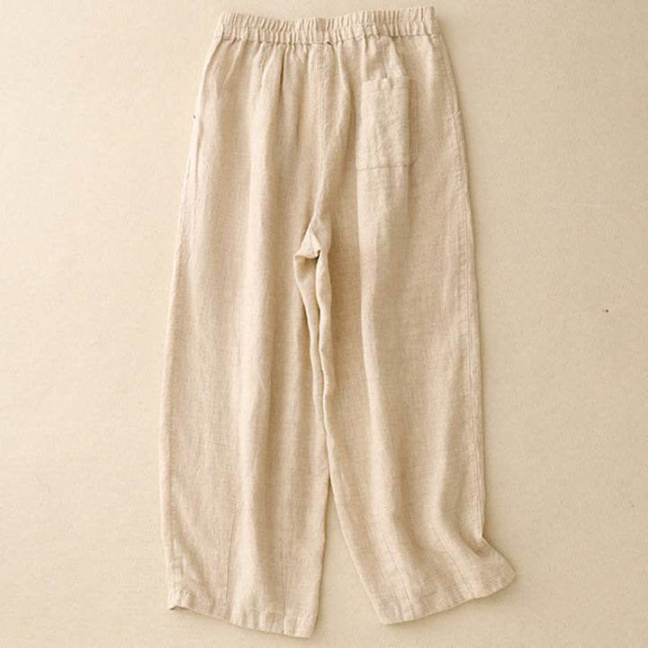 Buddha Stones Casualowe Gładkie Żabki-Guziki Projekt 7-8 Długość Bawełna Lniane Damskie Spodnie Harem Z Kieszeniami - image 8