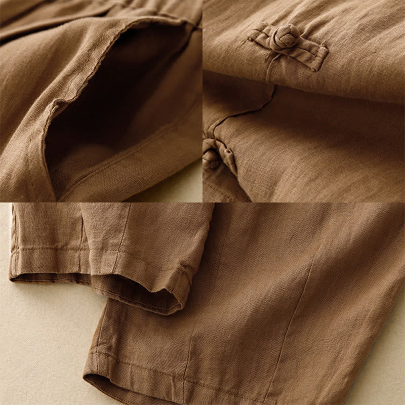 Buddha Stones Casualowe Gładkie Żabki-Guziki Projekt 7-8 Długość Bawełna Lniane Damskie Spodnie Harem Z Kieszeniami - image 2