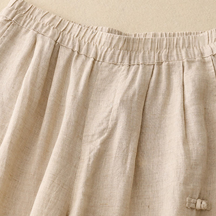 Buddha Stones Casualowe Gładkie Żabki-Guziki Projekt 7-8 Długość Bawełna Lniane Damskie Spodnie Harem Z Kieszeniami - image 9