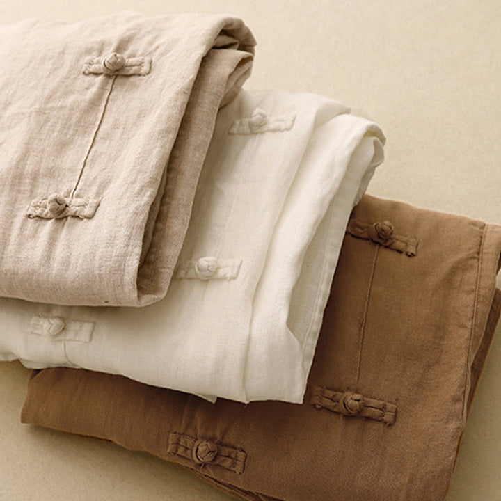 Buddha Stones Casualowe Gładkie Żabki-Guziki Projekt 7-8 Długość Bawełna Lniane Damskie Spodnie Harem Z Kieszeniami - image 19