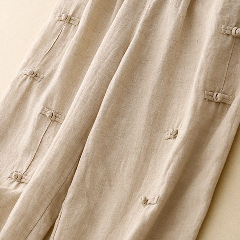 Buddha Stones Casualowe Gładkie Żabki-Guziki Projekt 7-8 Długość Bawełna Lniane Damskie Spodnie Harem Z Kieszeniami - image 11