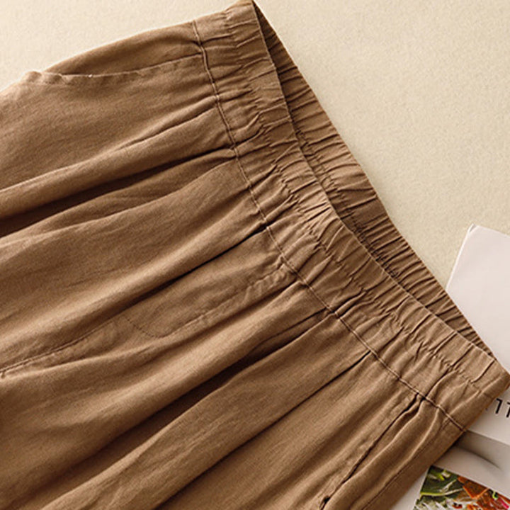 Buddha Stones Casualowe Gładkie Żabki-Guziki Projekt 7-8 Długość Bawełna Lniane Damskie Spodnie Harem Z Kieszeniami - image 1