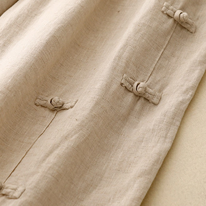 Buddha Stones Casualowe Gładkie Żabki-Guziki Projekt 7-8 Długość Bawełna Lniane Damskie Spodnie Harem Z Kieszeniami - image 10