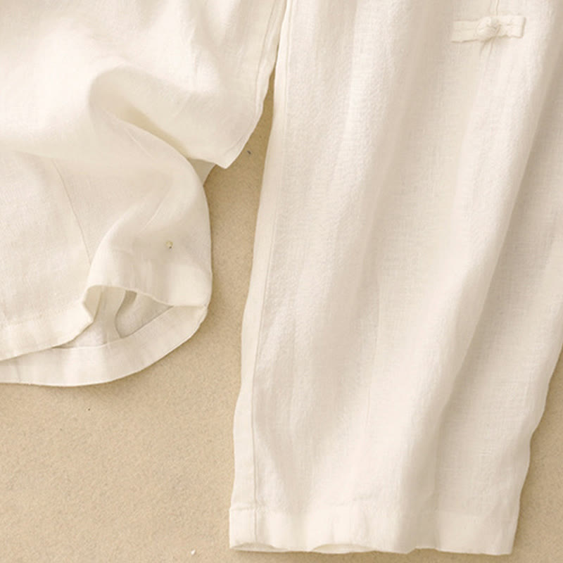 Buddha Stones Casualowe Gładkie Żabki-Guziki Projekt 7-8 Długość Bawełna Lniane Damskie Spodnie Harem Z Kieszeniami - image 6